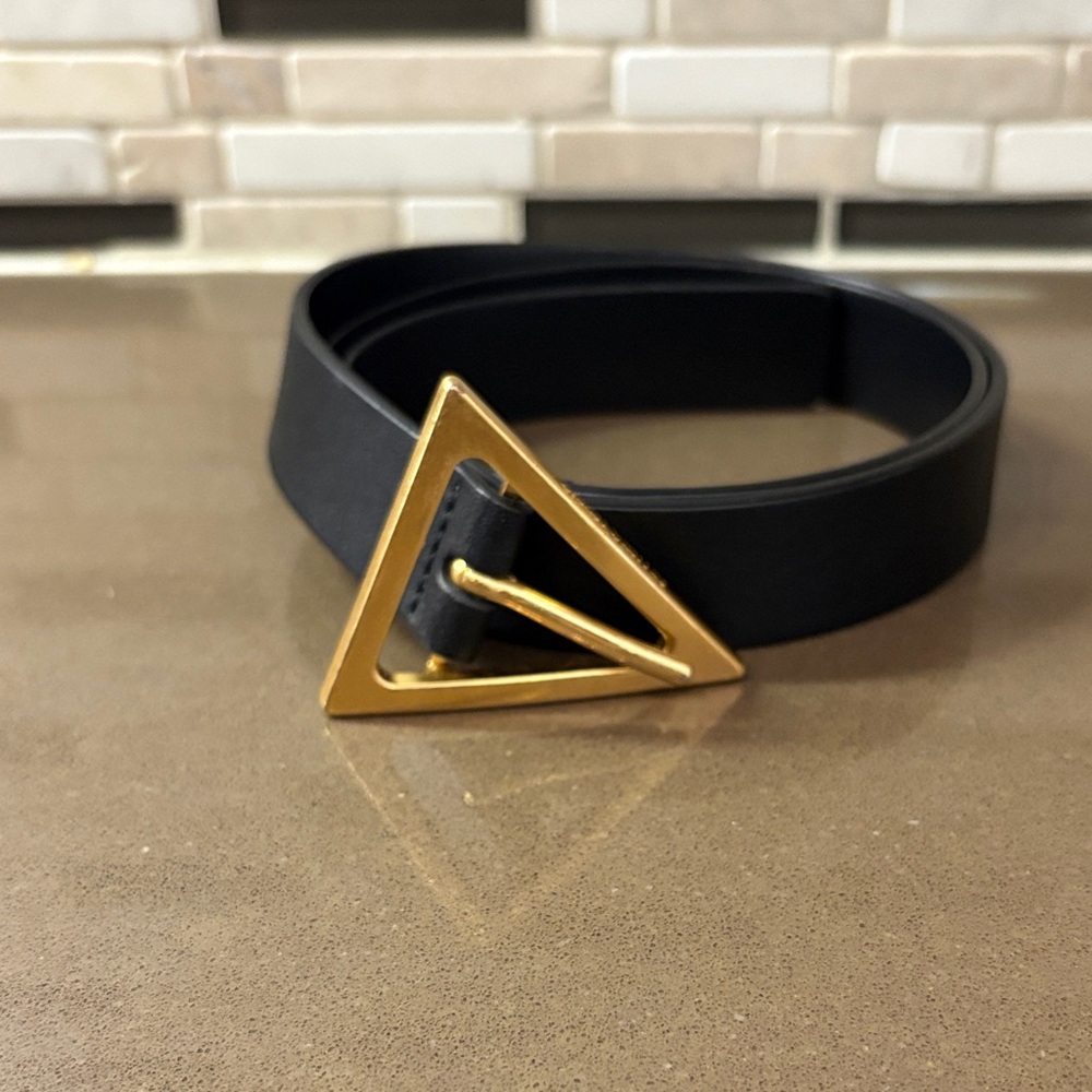 Bottega Veneta Black Belt with Gold Triangle Buckle